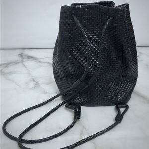 Black Leather Woven Backpack Purse — Laura Ashley